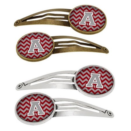 CAROLINES TREASURES Letter A Chevron Crimson and Grey Barrettes Hair Clips, Set of 4, 4PK CJ1043-AHCS4